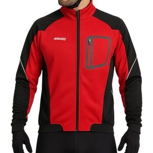 Arsuxeo Cycling Jacket Red Black Mens Medium Reflective‎ Full Zip Bike Pockets